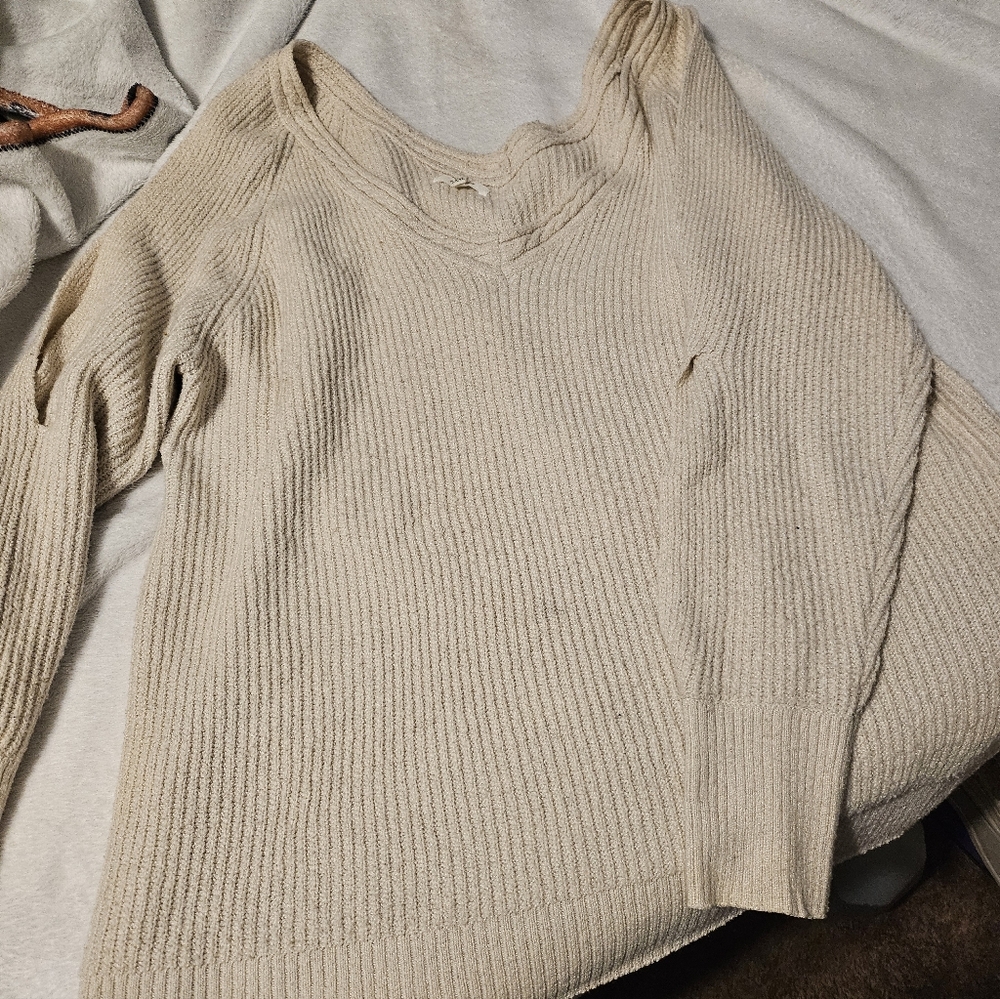 Maurices Cream V-Neck Sweater Cold Shoulder Sweater